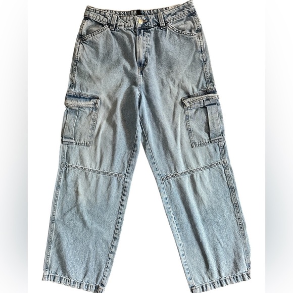 H&M Divided Cargo Jeans Mid Rise Straight Leg Utility Denim Size 6 - Picture 6 of 12